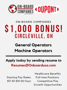 On-Board Hiring Event $1,000 Sign On Bonus @ OhioMeansJobs - Circleville, Ohio